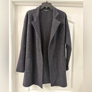 Eileen Fisher Charcoal Grey Merino Wool Open Front Long Cardigan Jacket Small